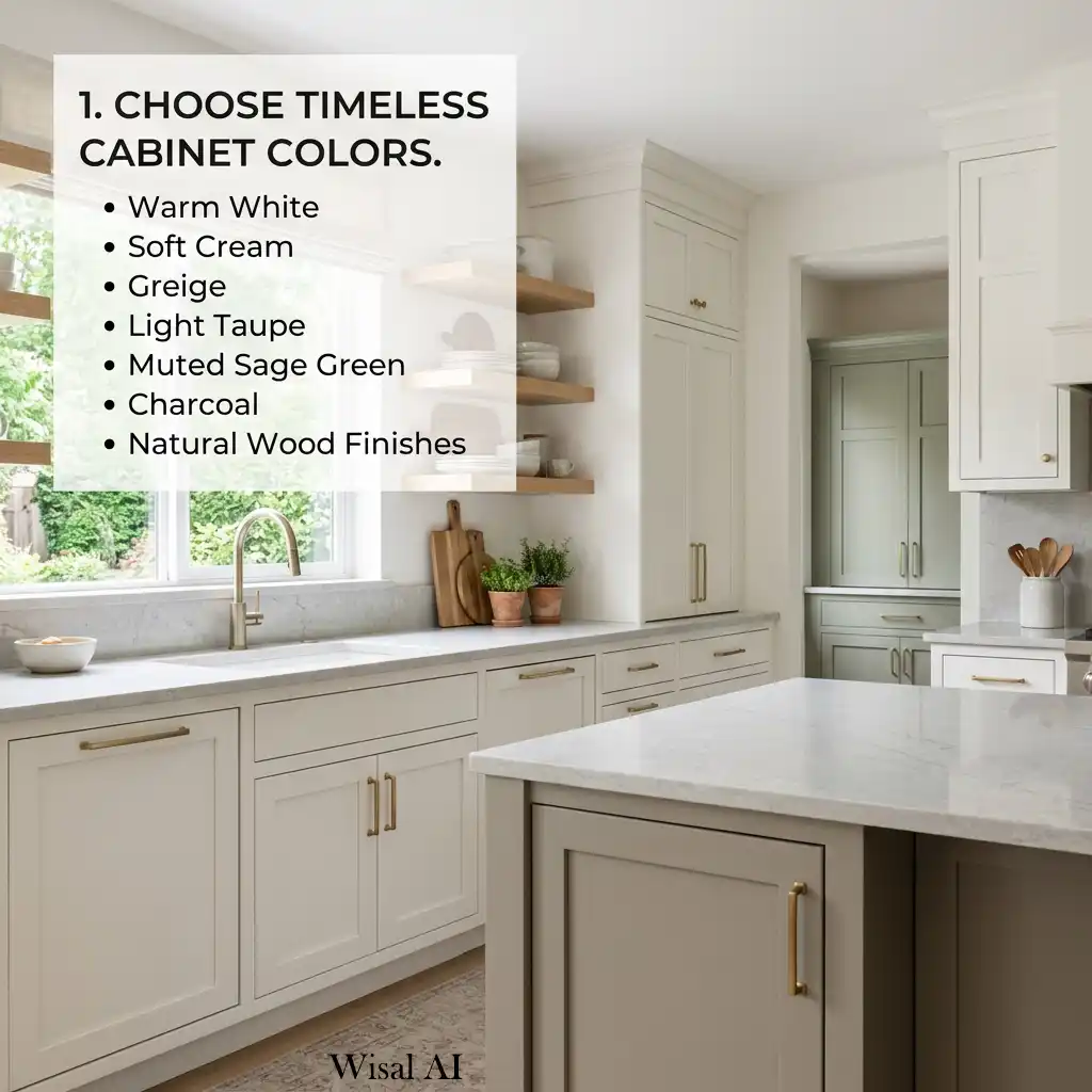 Luxury kitchen featuring timeless cabinetry in elegant neutral colors with premium finishes.