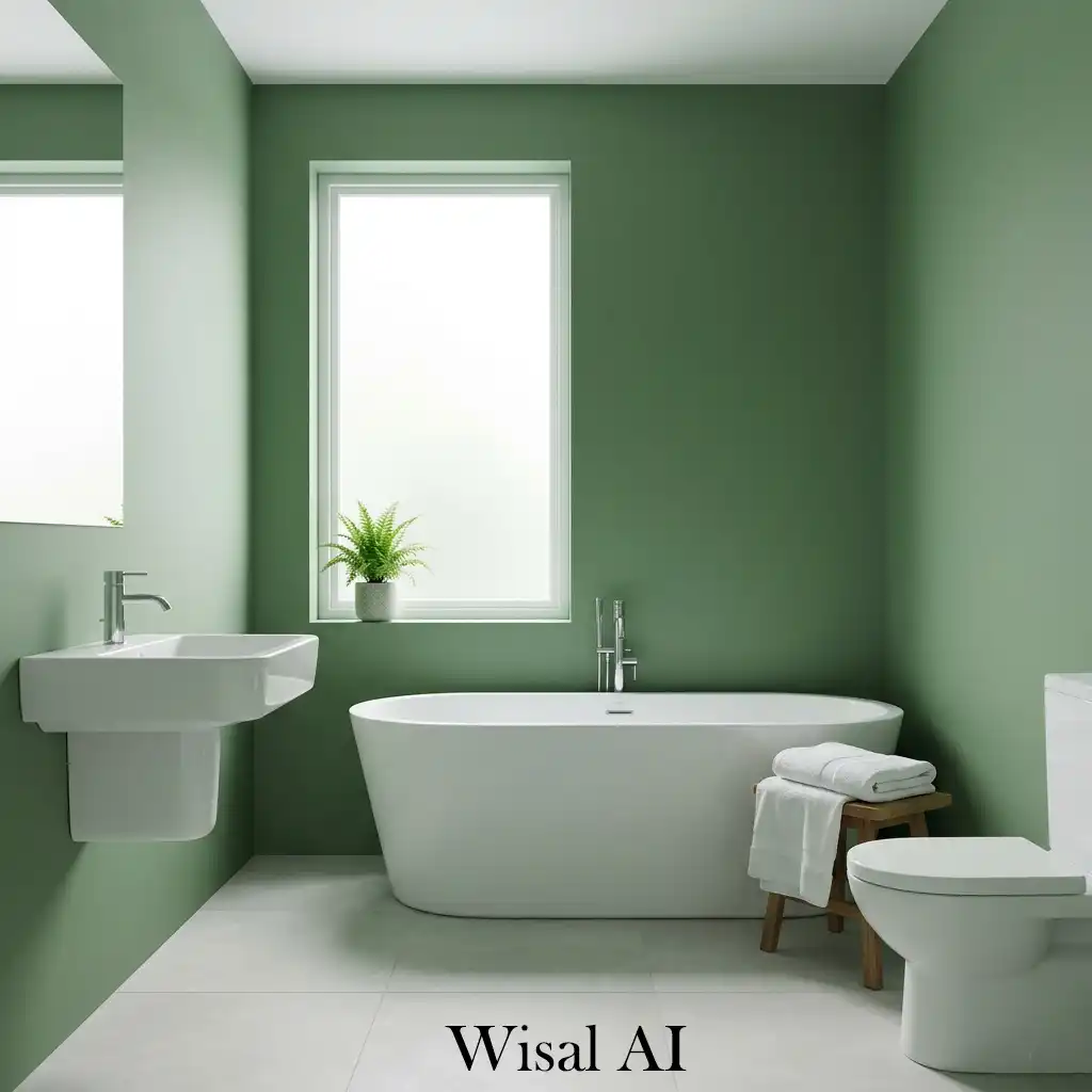 Modern sage green bathroom with soft spa-inspired design
