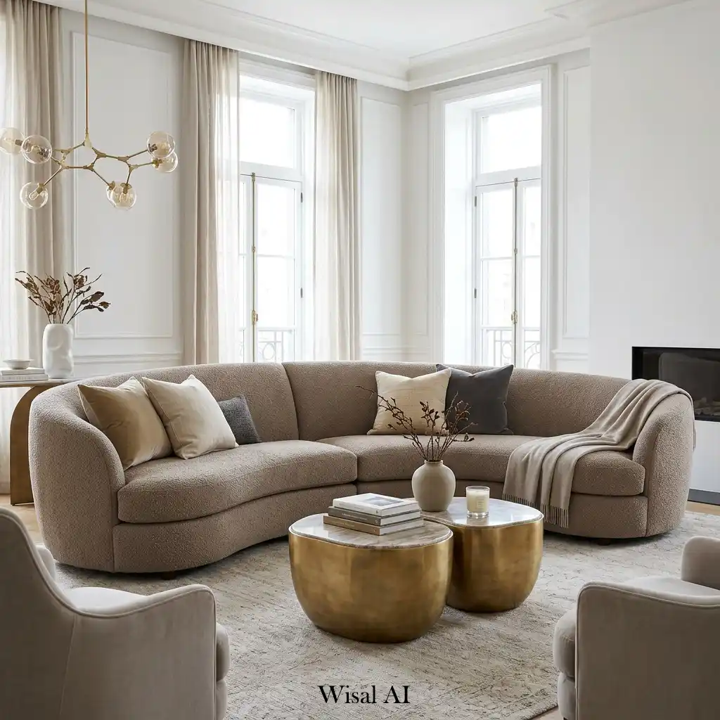 Luxury living room with an oversized statement sofa inspired by boutique hotel interiors
