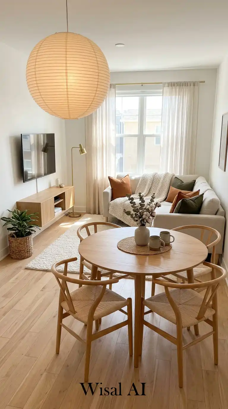 11.Small Living Room with Dining Table, Japandi Style Bliss