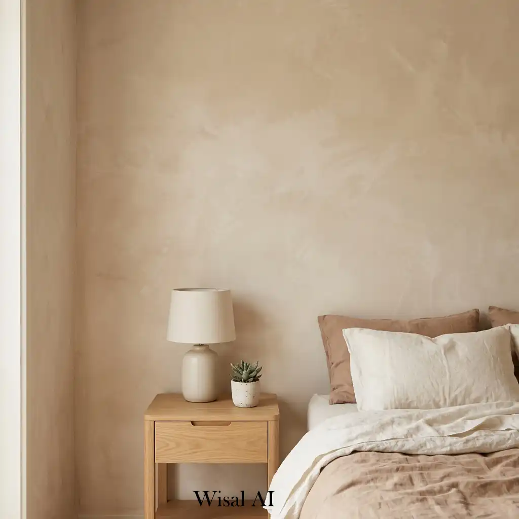 Limewash walls in warm desert modern luxury bedroom