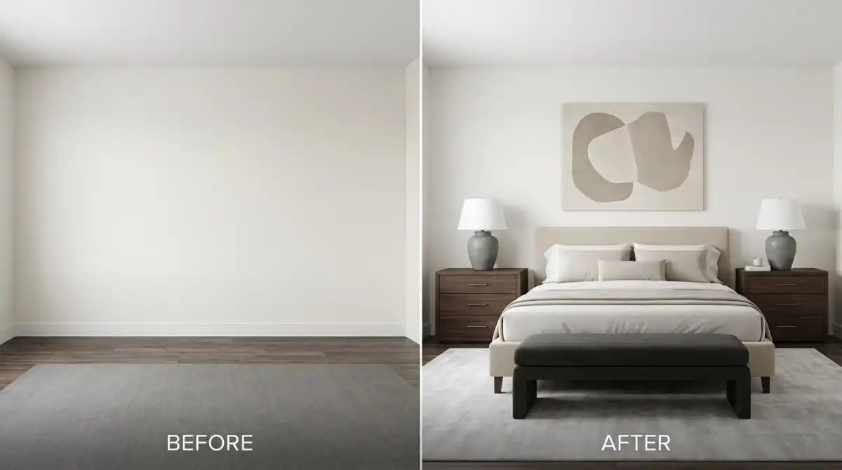 1. Luxury Modern Organic Bedroom Idea: Before and After