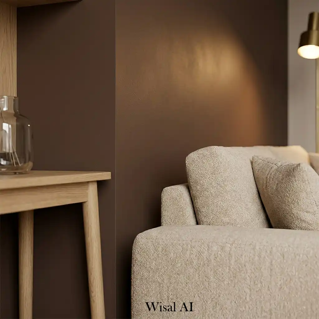 Mocha accent wall in modern luxury apartment living room