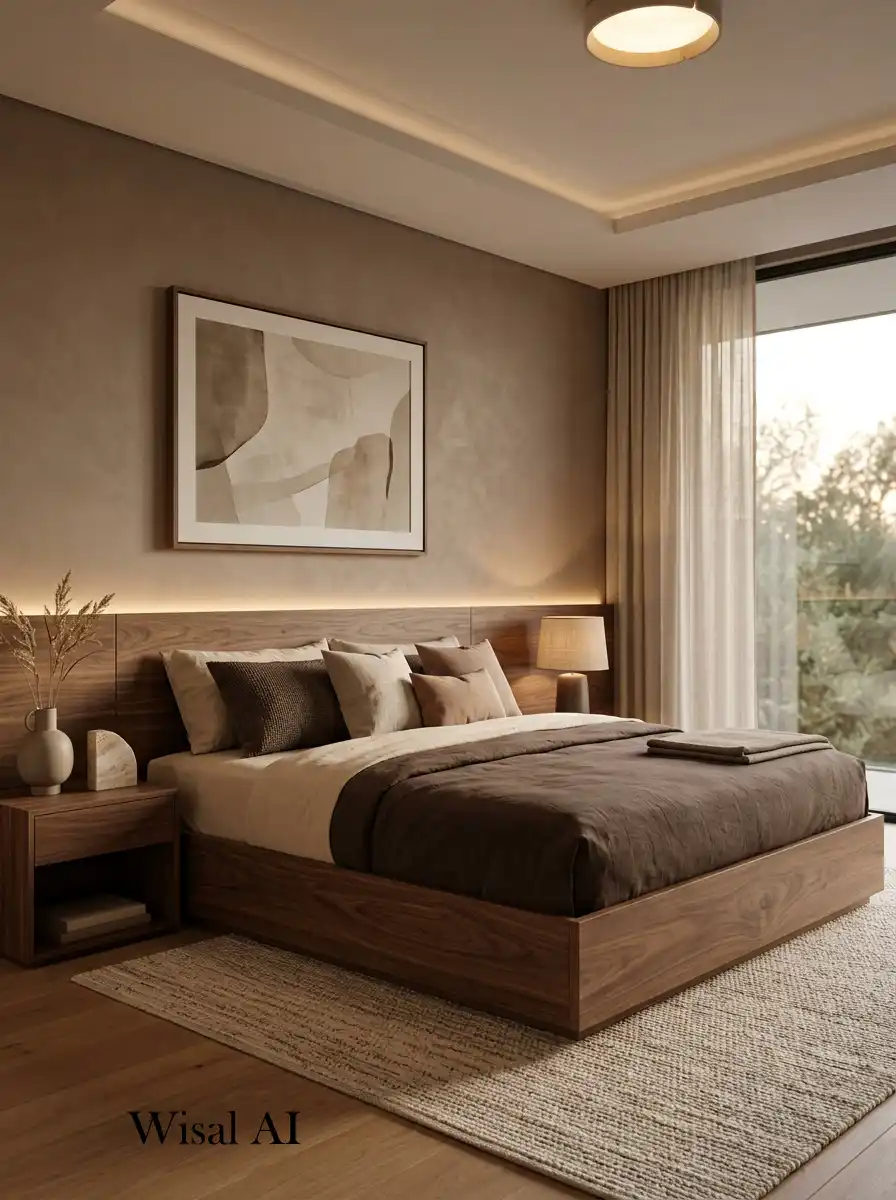 1. Mocha Bedroom Idea with Walnut & Warm Earth Balance