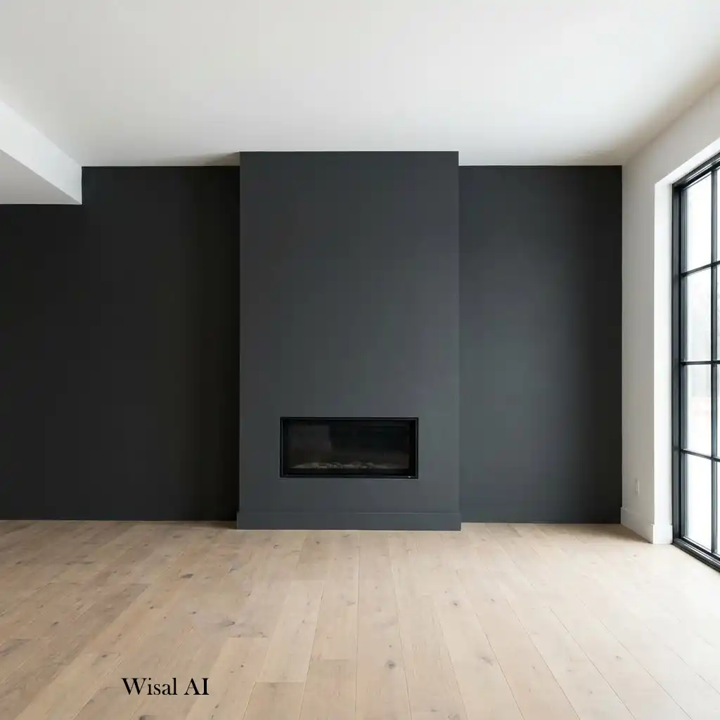 Charcoal gray living room with elegant dark walls and modern furniture.