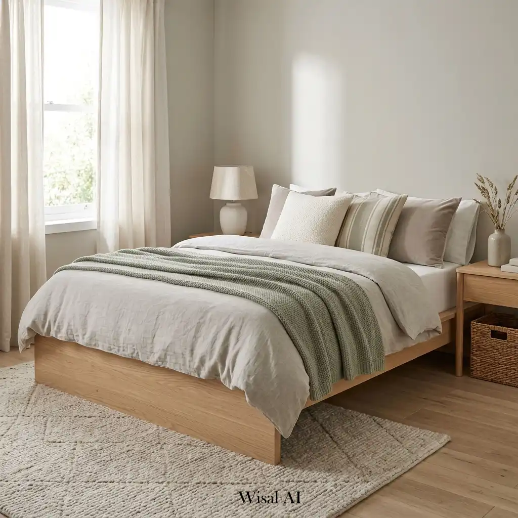 Calming bedroom designed with soft neutral colors creating a peaceful everyday retreat.