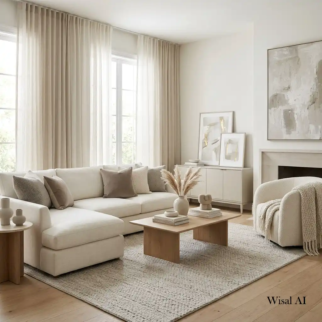 Elegant living room designed with a cohesive neutral color palette for a luxurious atmosphere.
