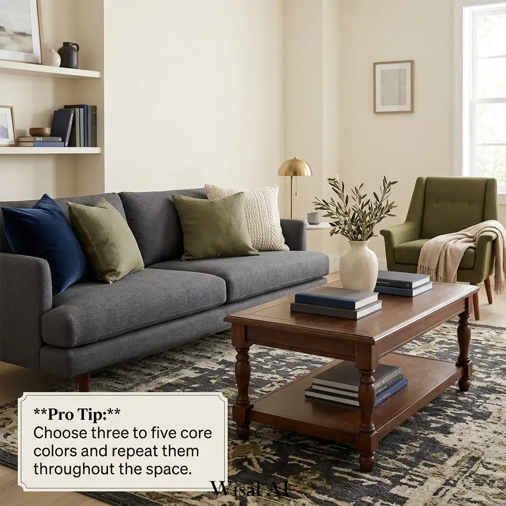 Modern living room with a mix of traditional wooden coffee table and contemporary sofa design