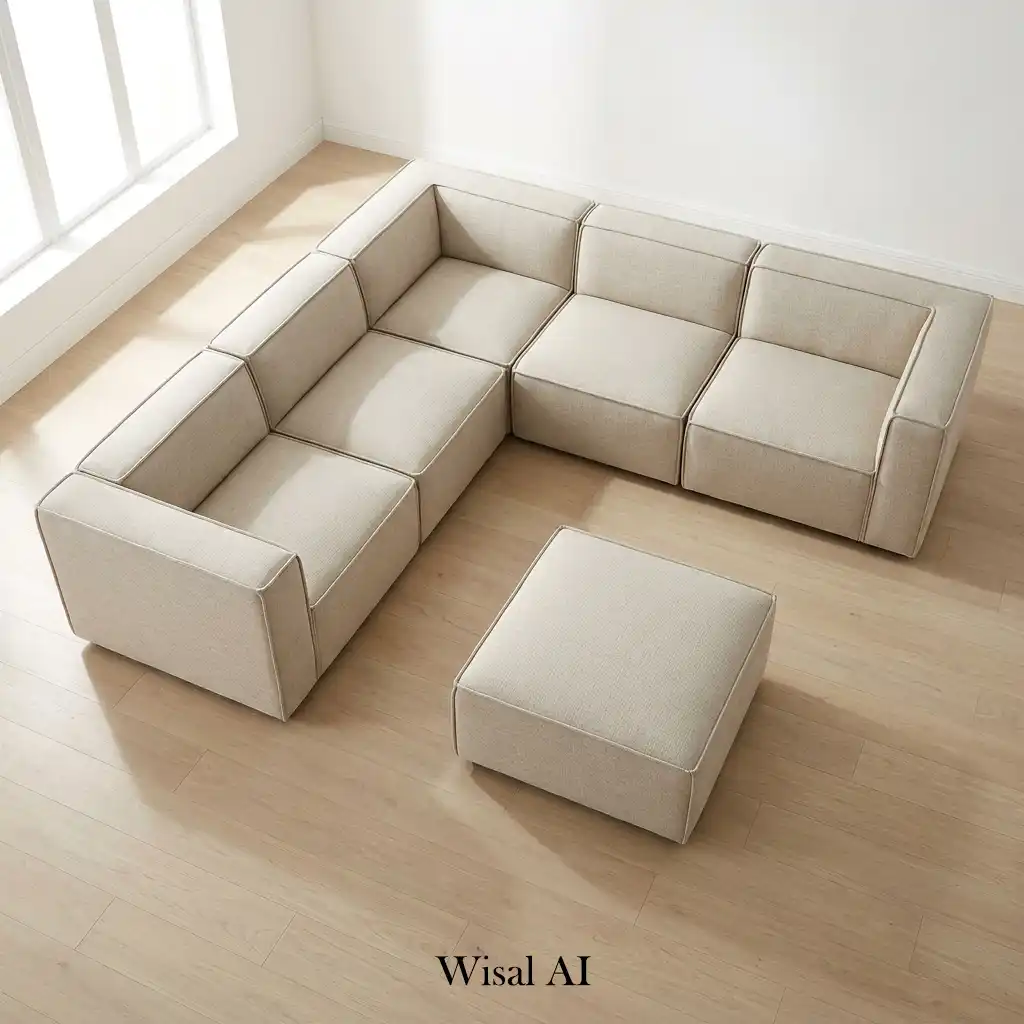 Modular sectional sofa arranged flexibly in calm neutral living room