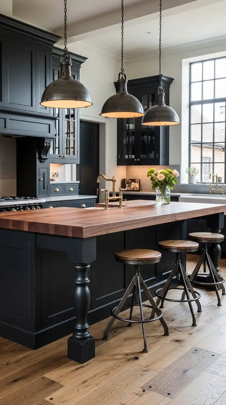21.Obsidian Matte and Walnut Wood Luxury Rustic Kitchen Idea