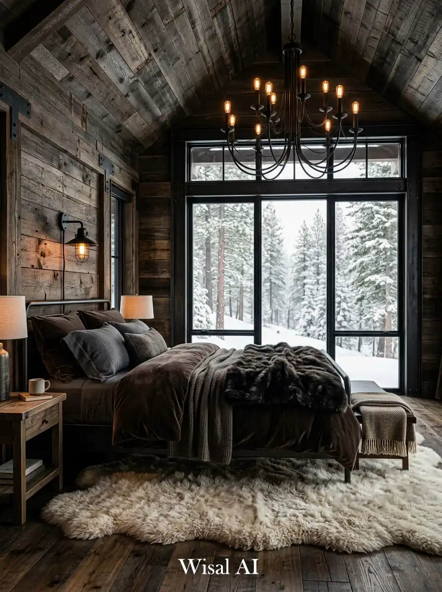 31. The Rustic Chalet Industrial Bedroom: Winter Sanctuary