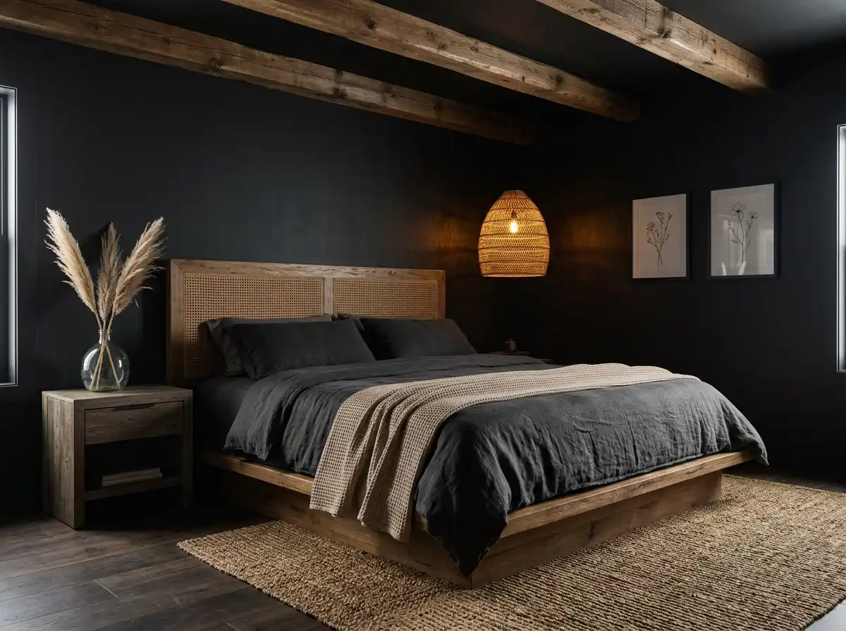 1. The Rustic Obsidian Retreat: Dark Cozy Bedroom Design