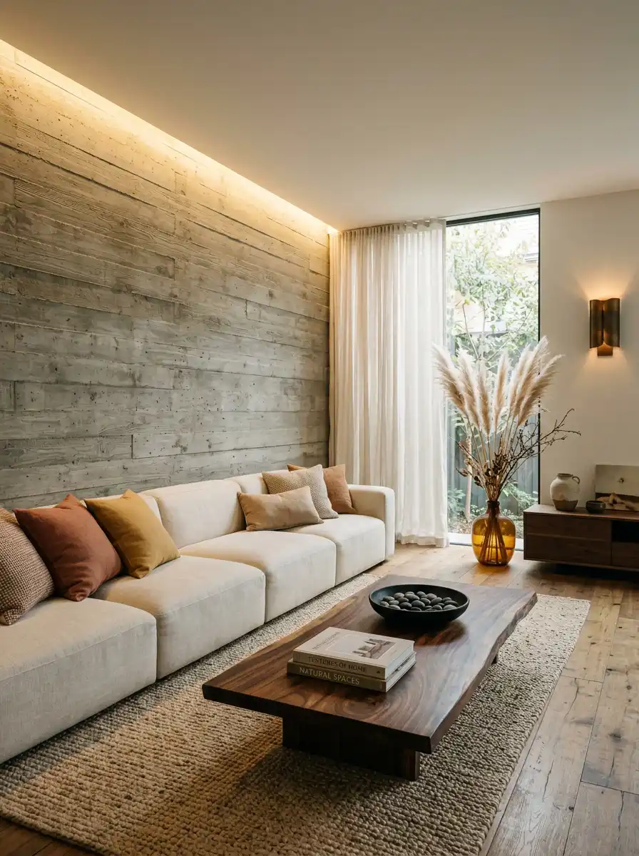 The Sculptural Concrete Sanctuary: Stunning Living Room Idea