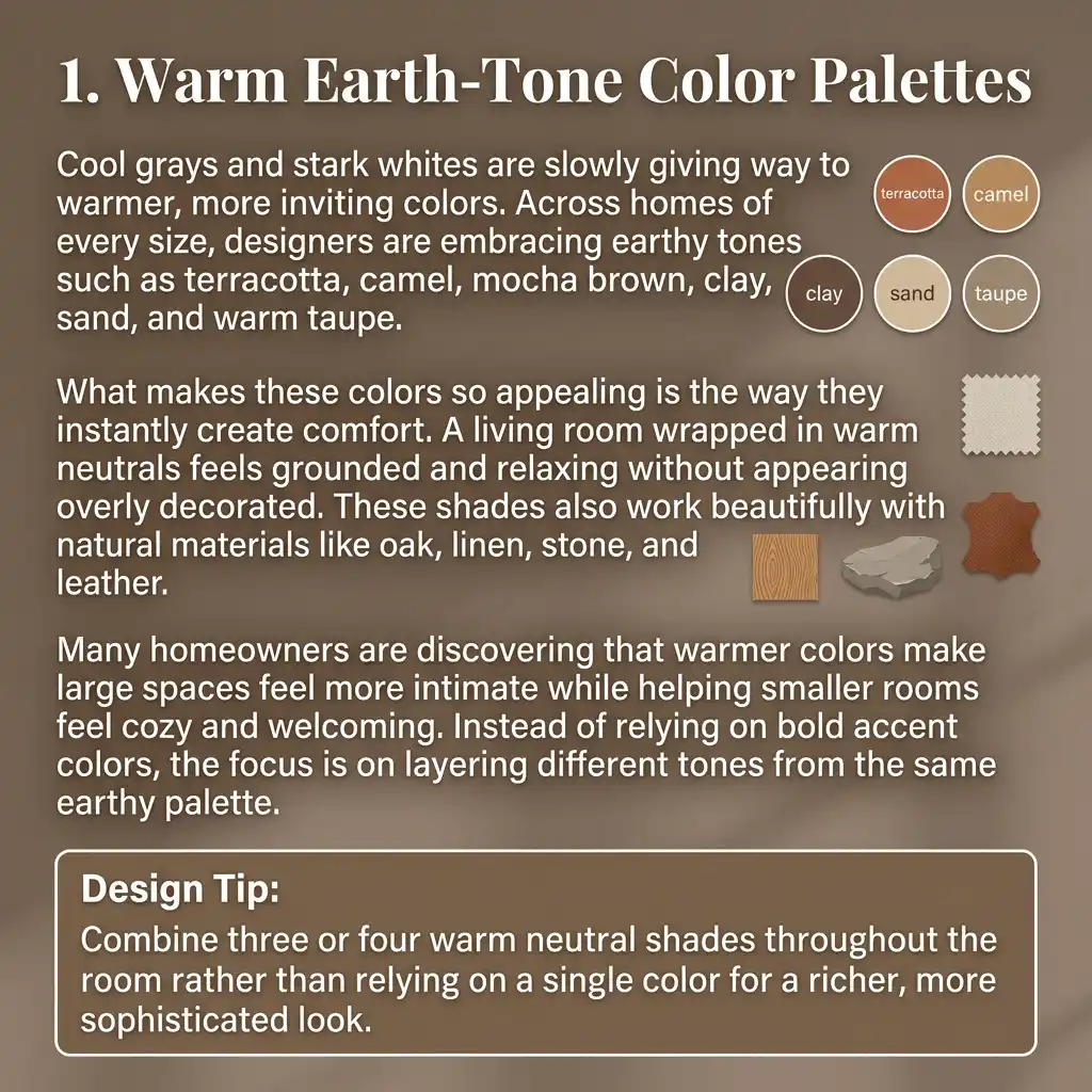 Warm earth tone living room with terracotta and mocha accents