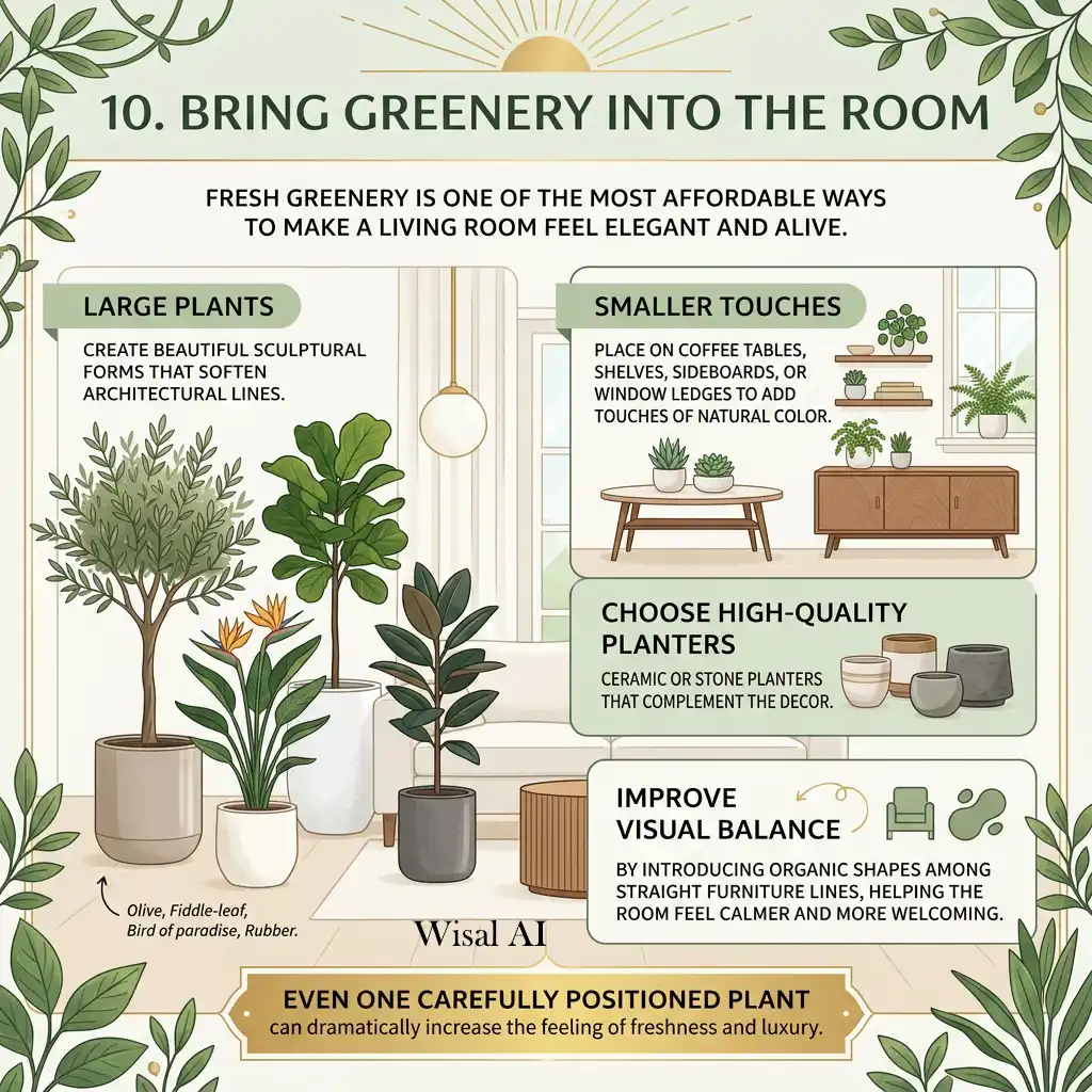 Bright living room enhanced with lush indoor plants adding natural elegance and freshness.