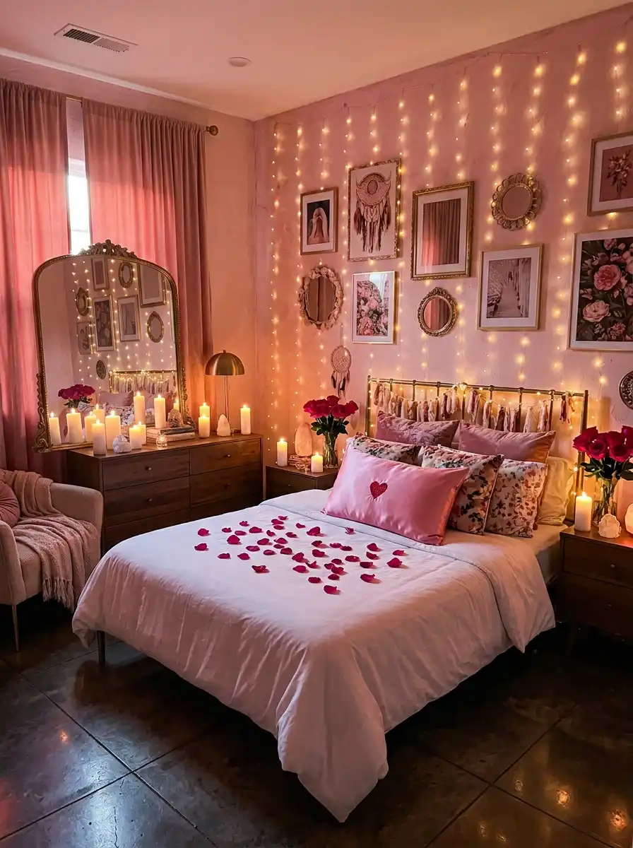 10. Glowing Maximalism: A Warm-Toned Modern Bedroom