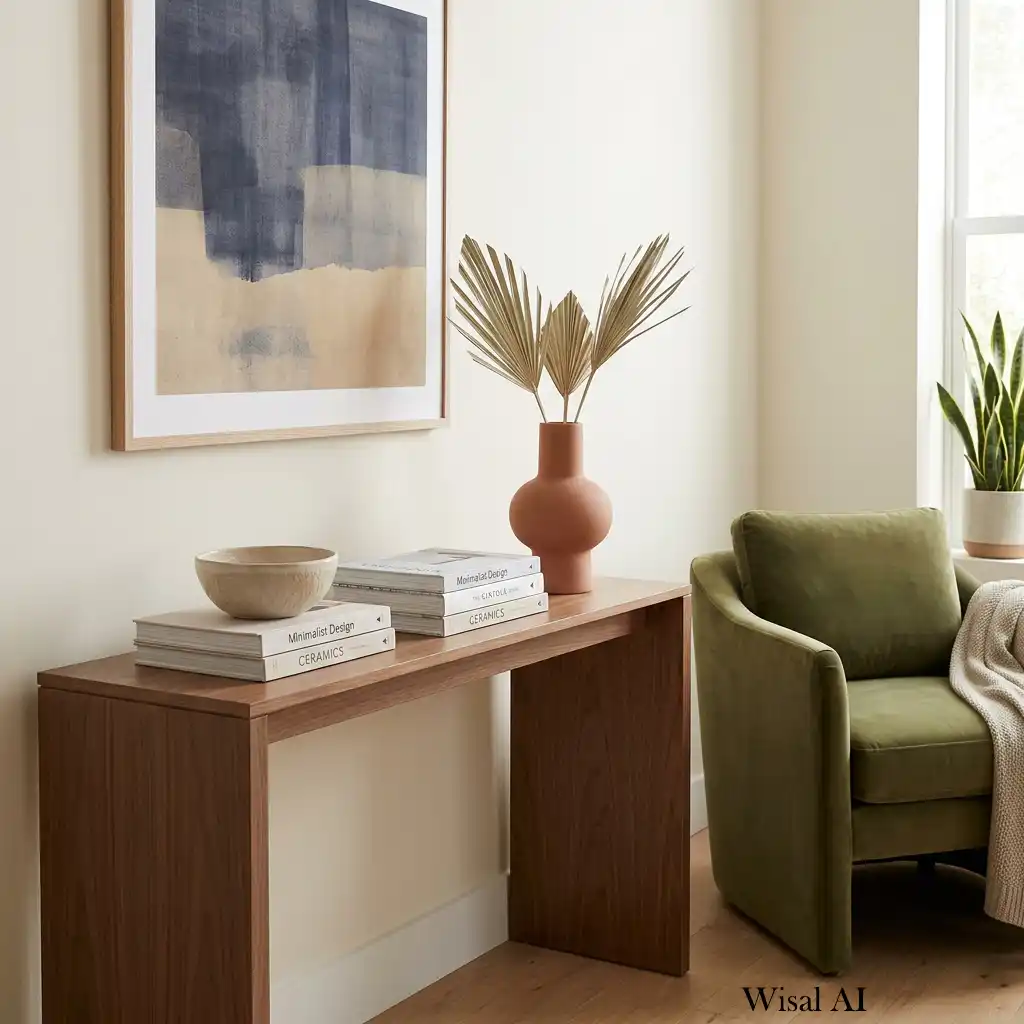 Clutter-free living room decorated with carefully selected minimalist decorative accessories.