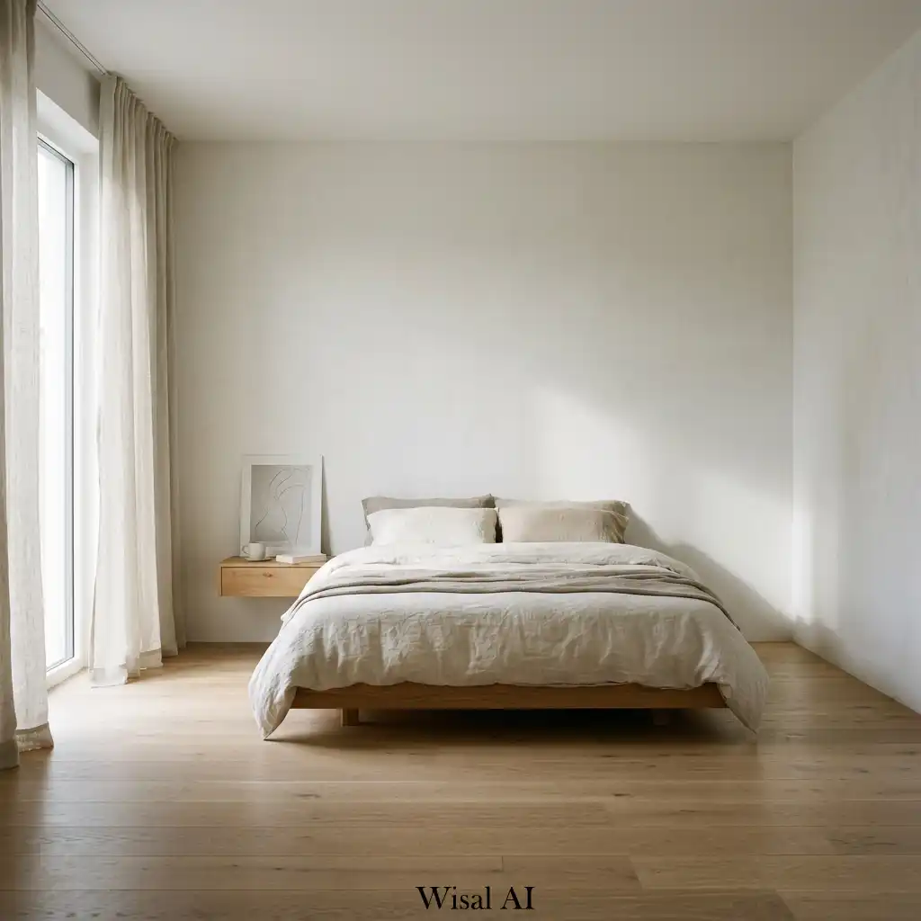 10. Minimalist Bedroom with Soft Shadow Corners
