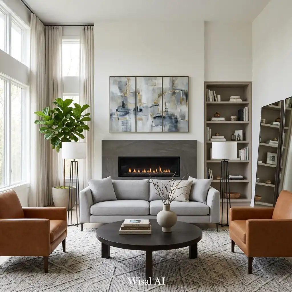 Balanced living room design with symmetrical furniture arrangement and calm look