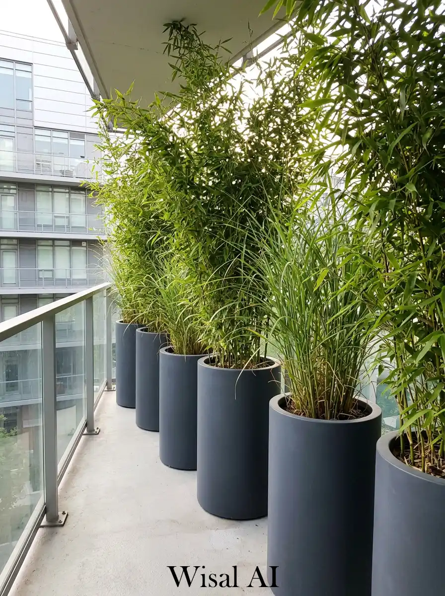 Tall outdoor planters forming natural privacy barrier