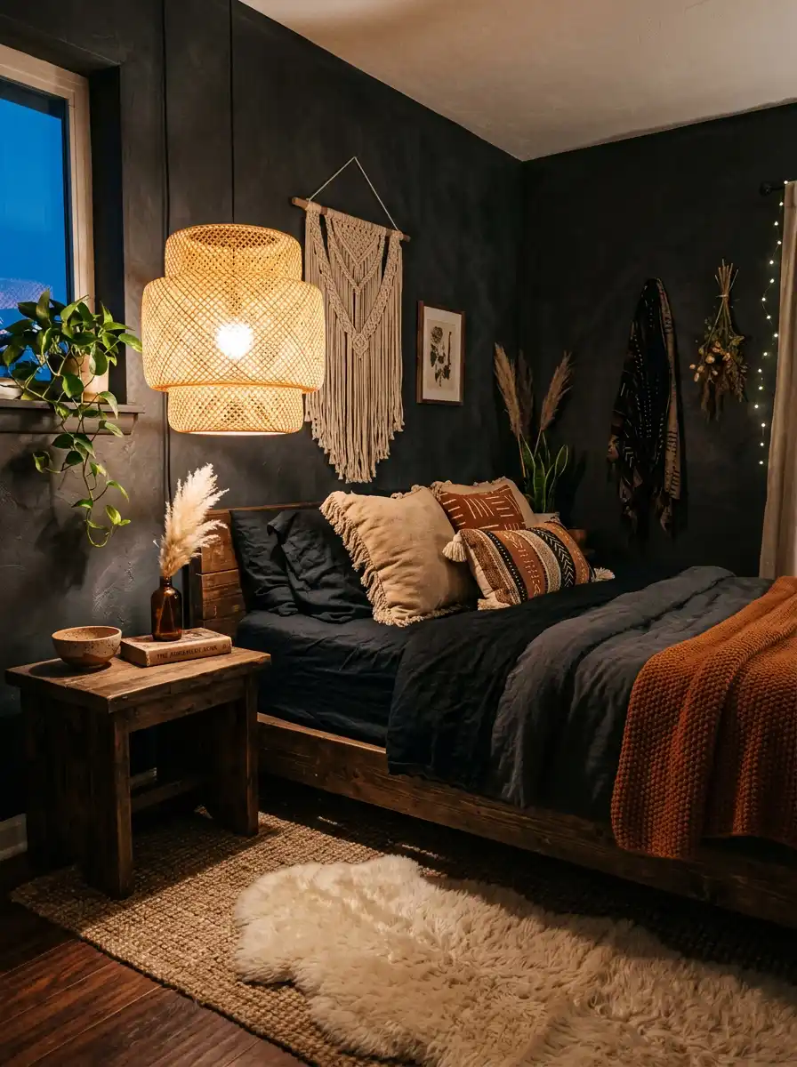 10. The Bohemian Dusk: Dark Cozy Bedroom Design Inspiration