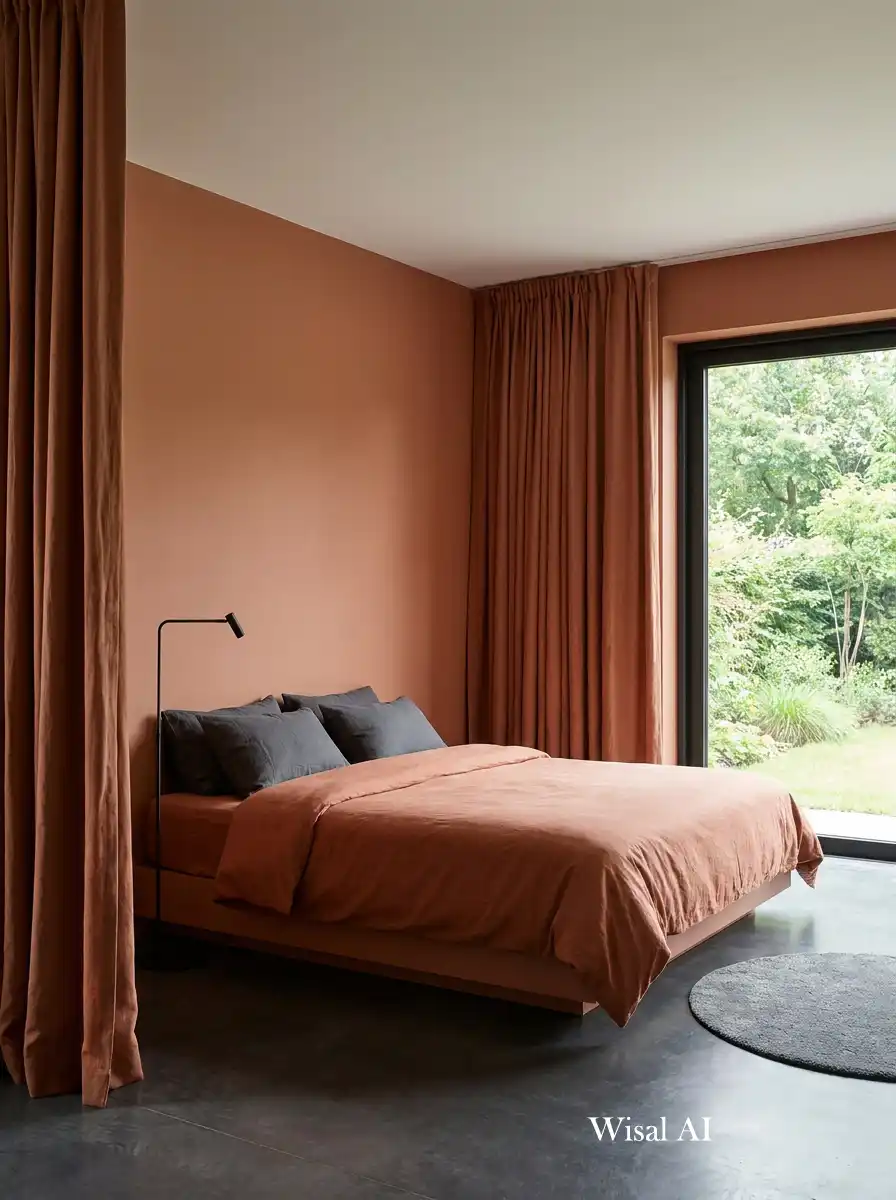 20.The Minimalist Hearth Terracotta Bedroom Idea
