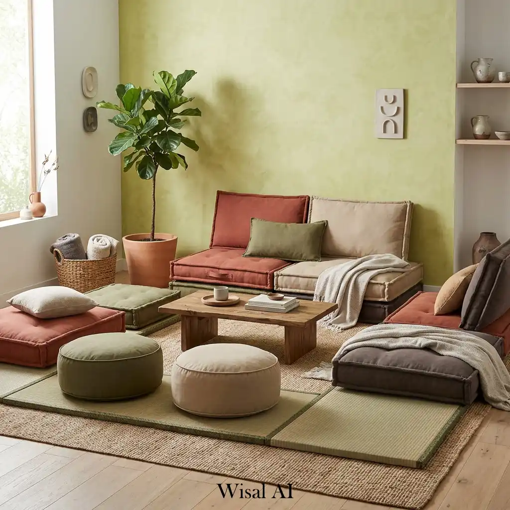 Modular floor cushions create relaxed flexible seating for family living