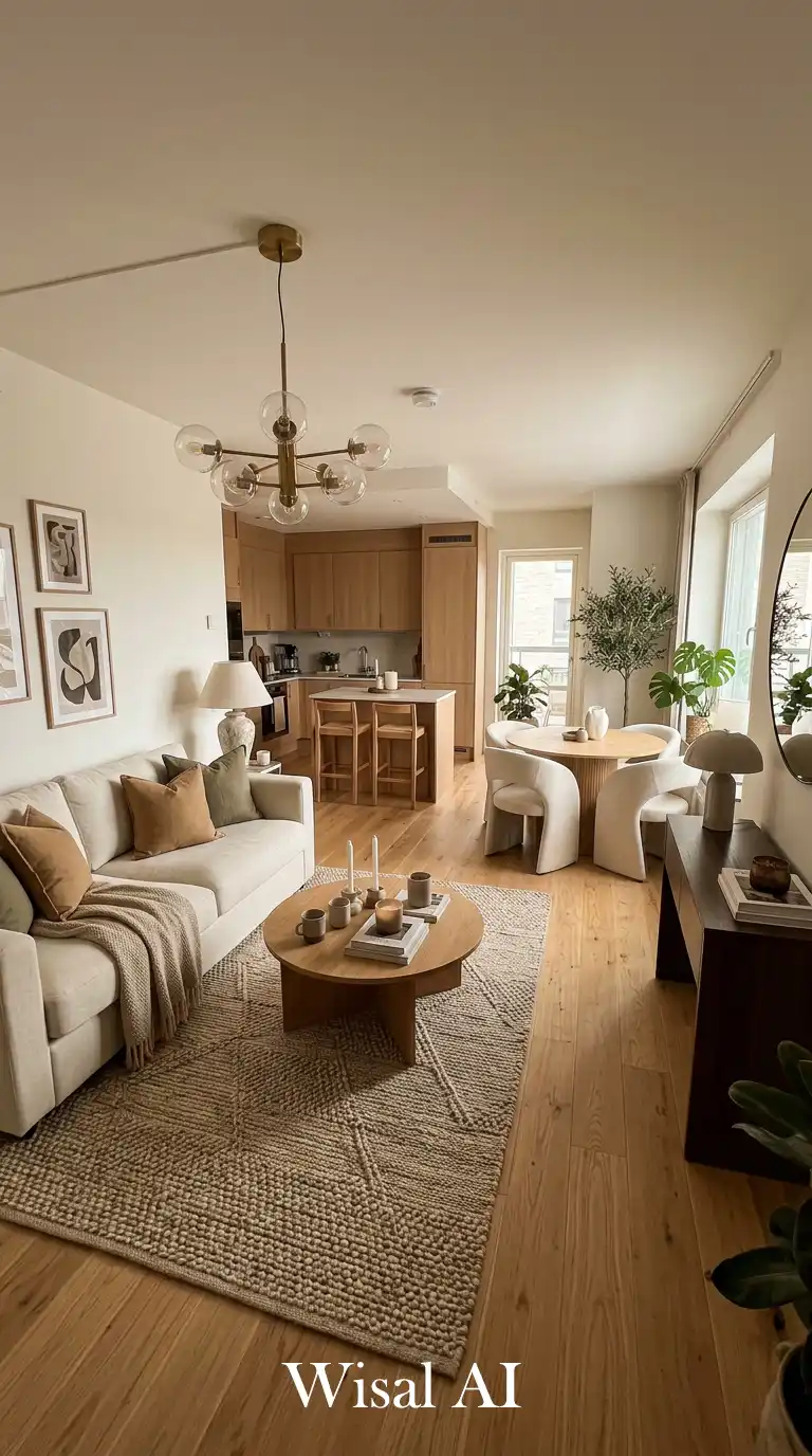 Small Living Room with Dining Table, Earthy Textures