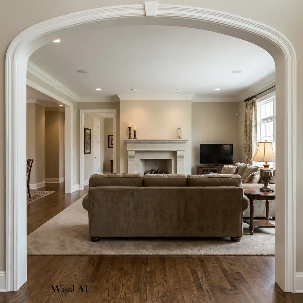 Open living room with furniture arranged for attractive views from every angle.