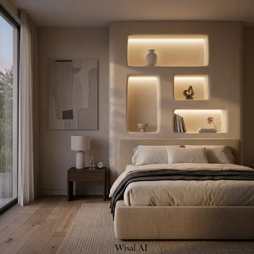 11. Contemporary Bedroom with Soft Shadow Wall Niches