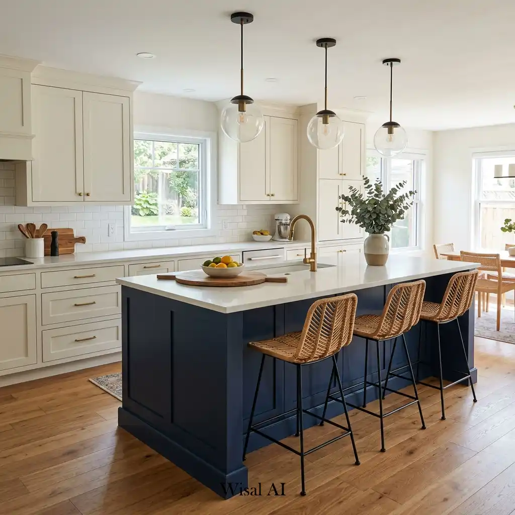 Modern kitchen with a bold contrasting island as the focal point