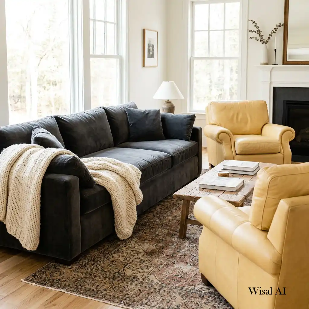 Comfortable seating area with deep sofas and luxurious neutral textiles.