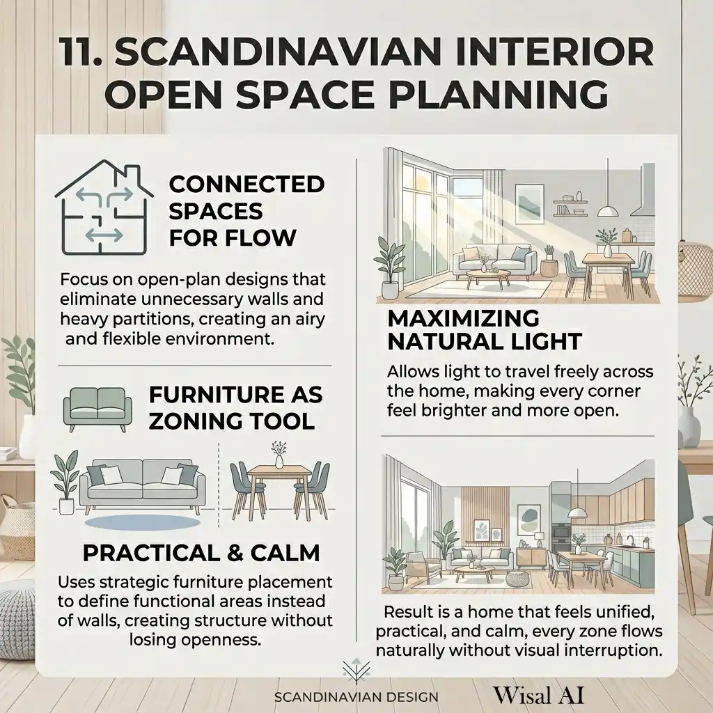 Open plan Scandinavian home with connected living and dining areas