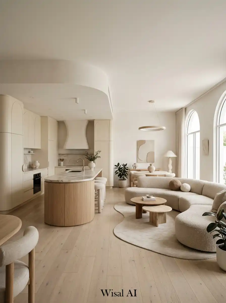 11. Soft Curves Modern Open-Plan Kitchen and Living Room Idea