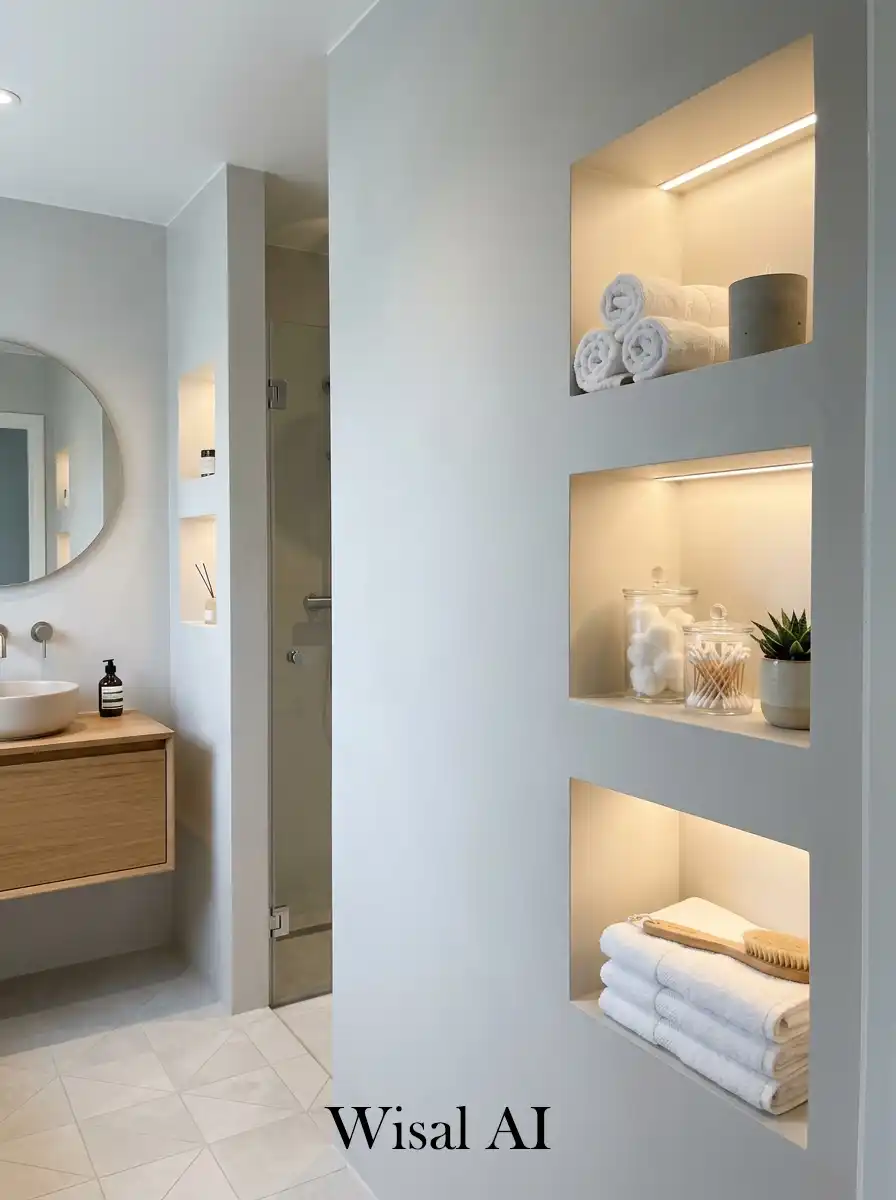 11. Recessed shelves create seamless hidden storage design