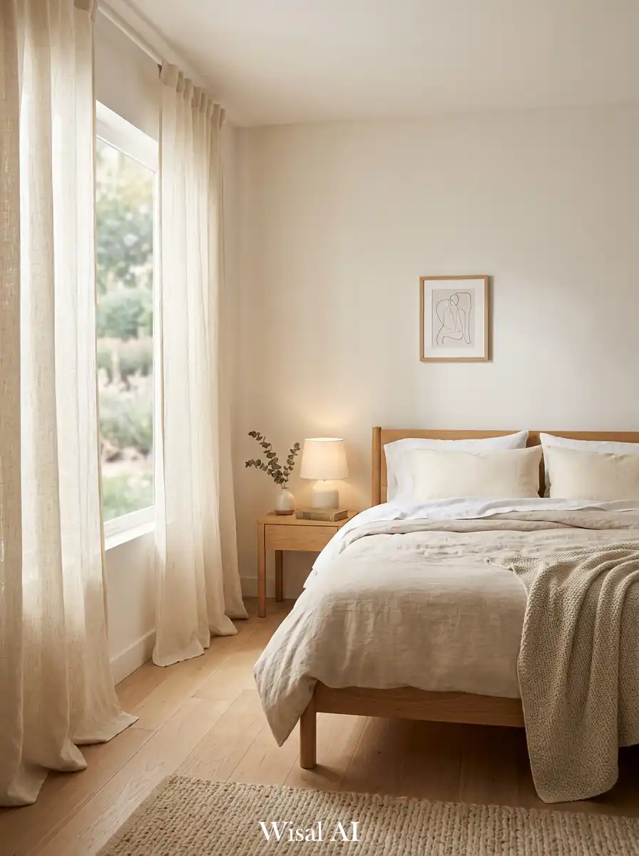 11. Warm Minimal Bedroom with Soft Curtains