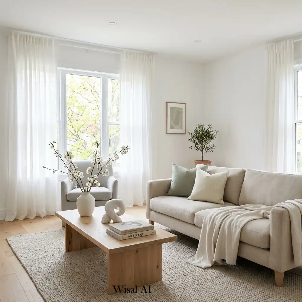 Minimal decorative spring living room with clean styling.