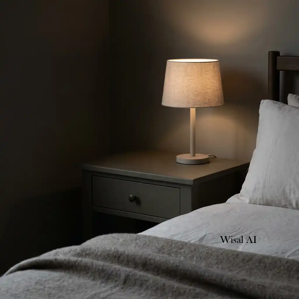 Minimalist bedroom decorated with simple artwork and carefully chosen accessories.