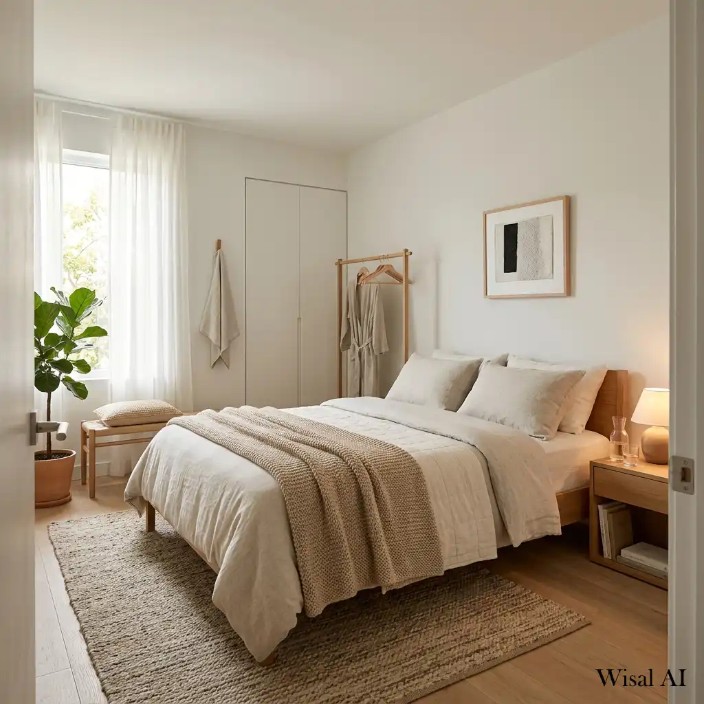 Minimalist guest bedroom with clean lines and calming décor.