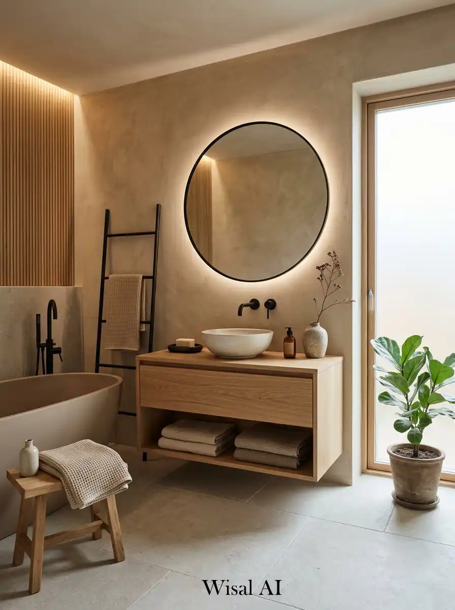 12. Japandi Bathroom with Earthy Color Palette