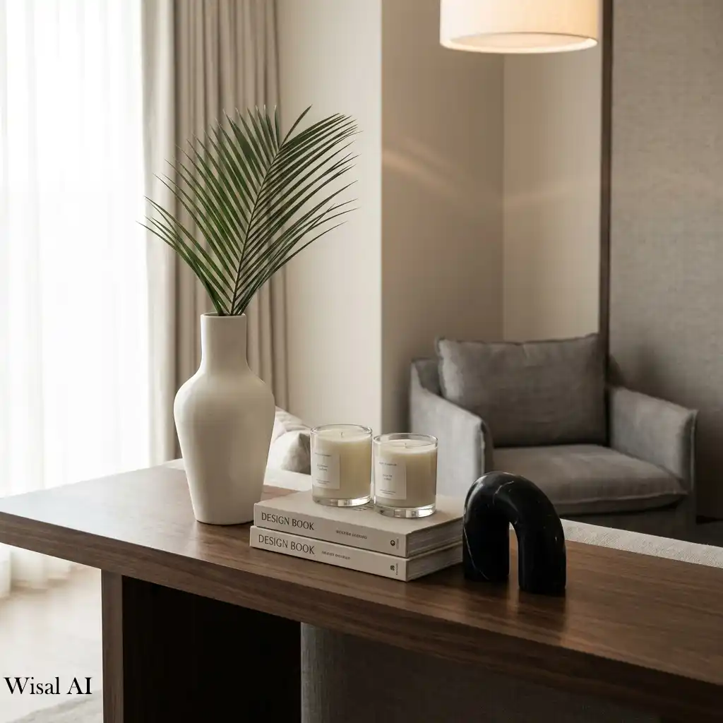 Minimalist living room with carefully selected decorative accessories.