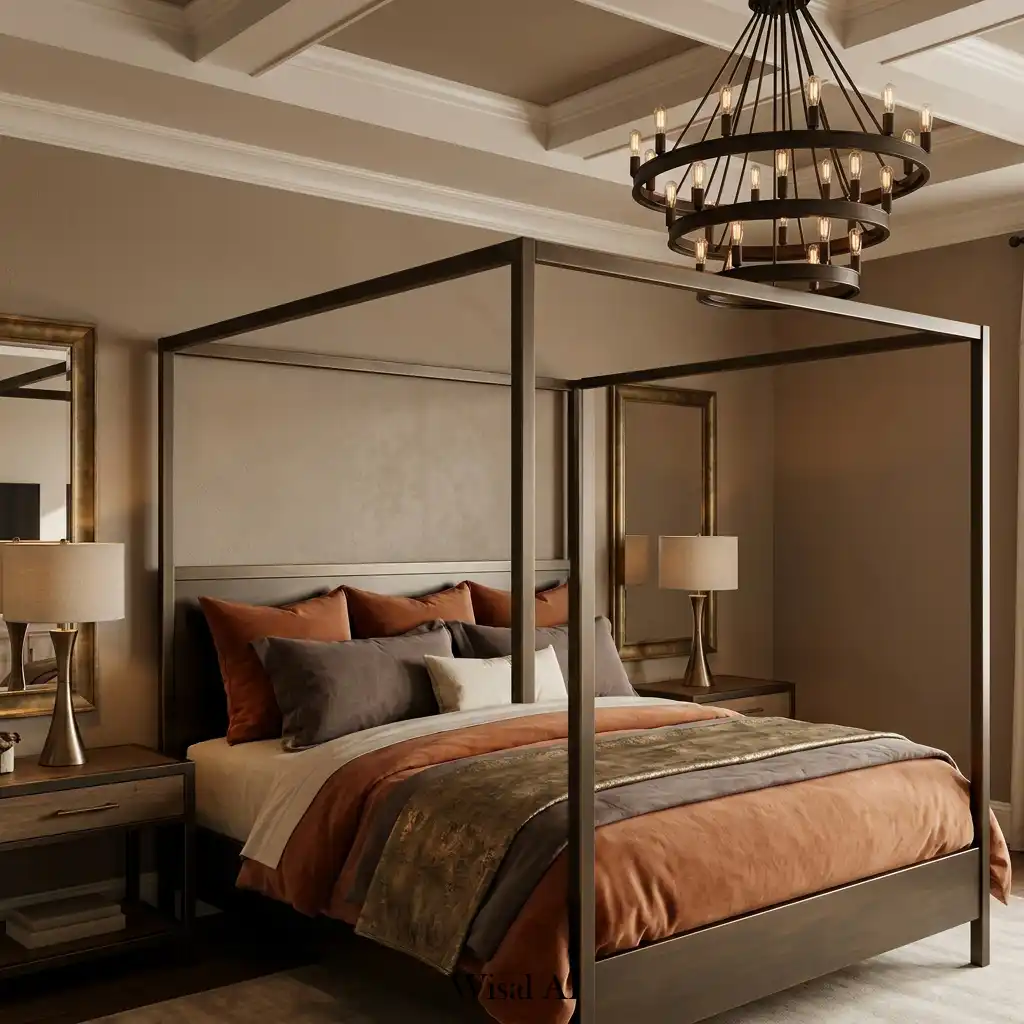 Autumn bedroom featuring sophisticated dark bronze decorative accents.