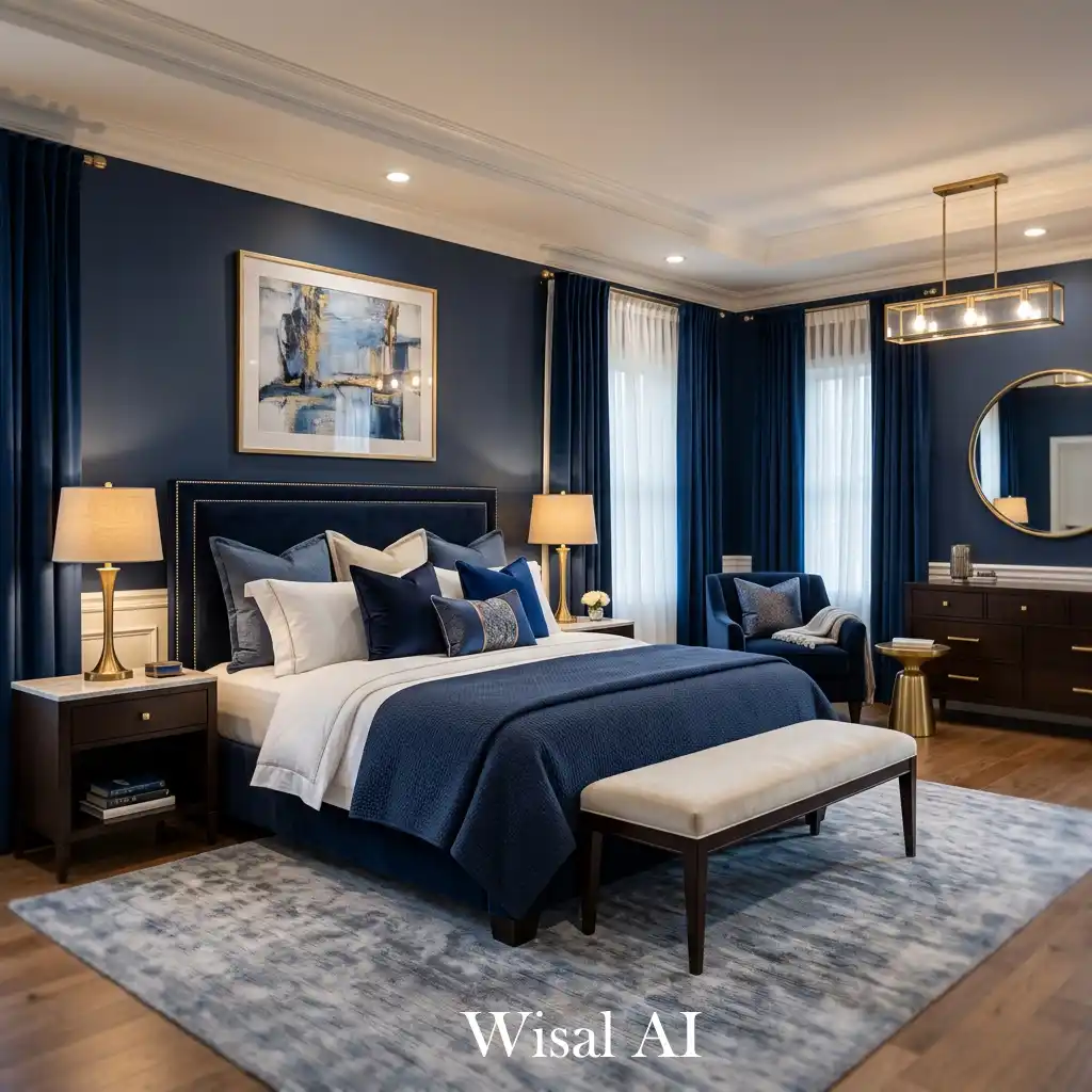Sleep-focused blue bedroom designed for relaxation and rest