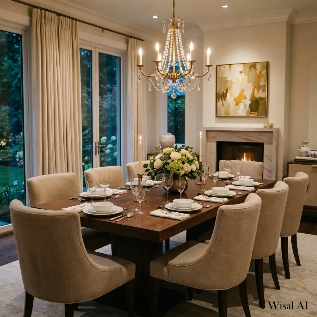 Luxury dining room with comfortable upholstered chairs and elegant finishes