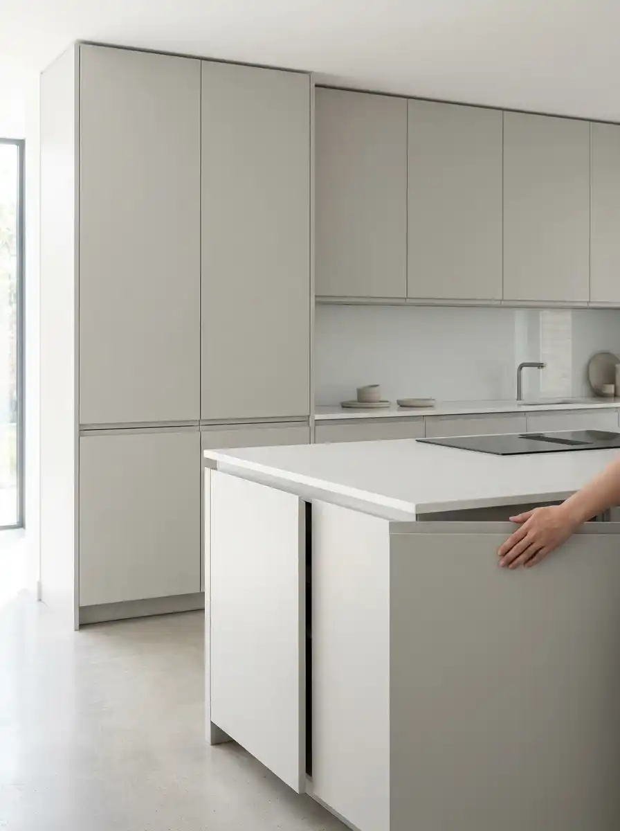 12. Handleless cabinets in smooth modern kitchen design