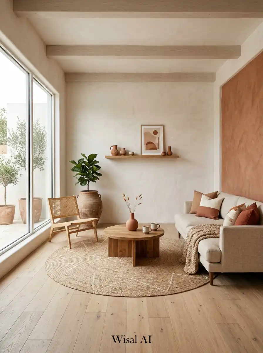 12. Minimal Terracotta Boho Living Room Concept