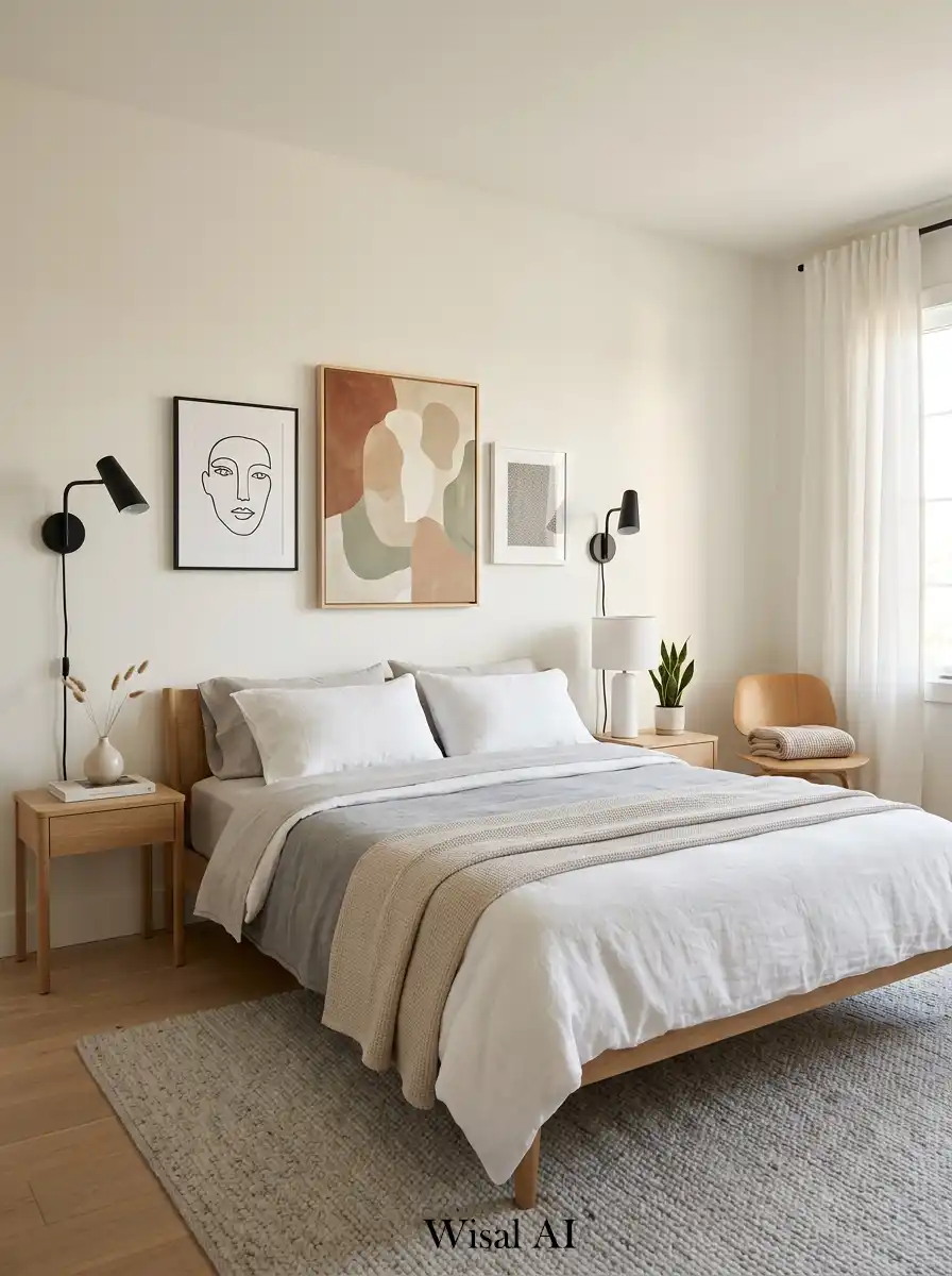 12. Scandinavian Bedroom with Artistic Wall Decor
