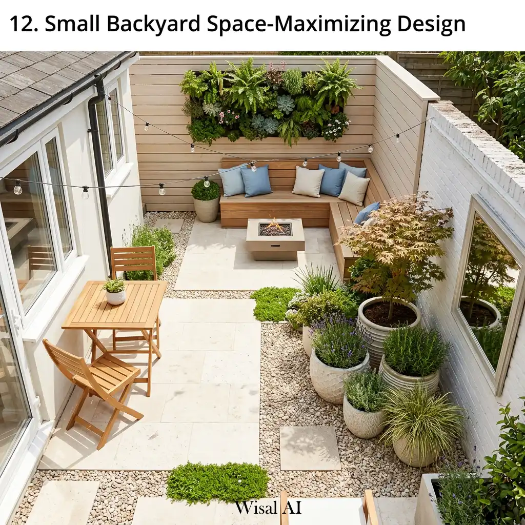 Small backyard optimized with smart layout solutions and functional outdoor living areas