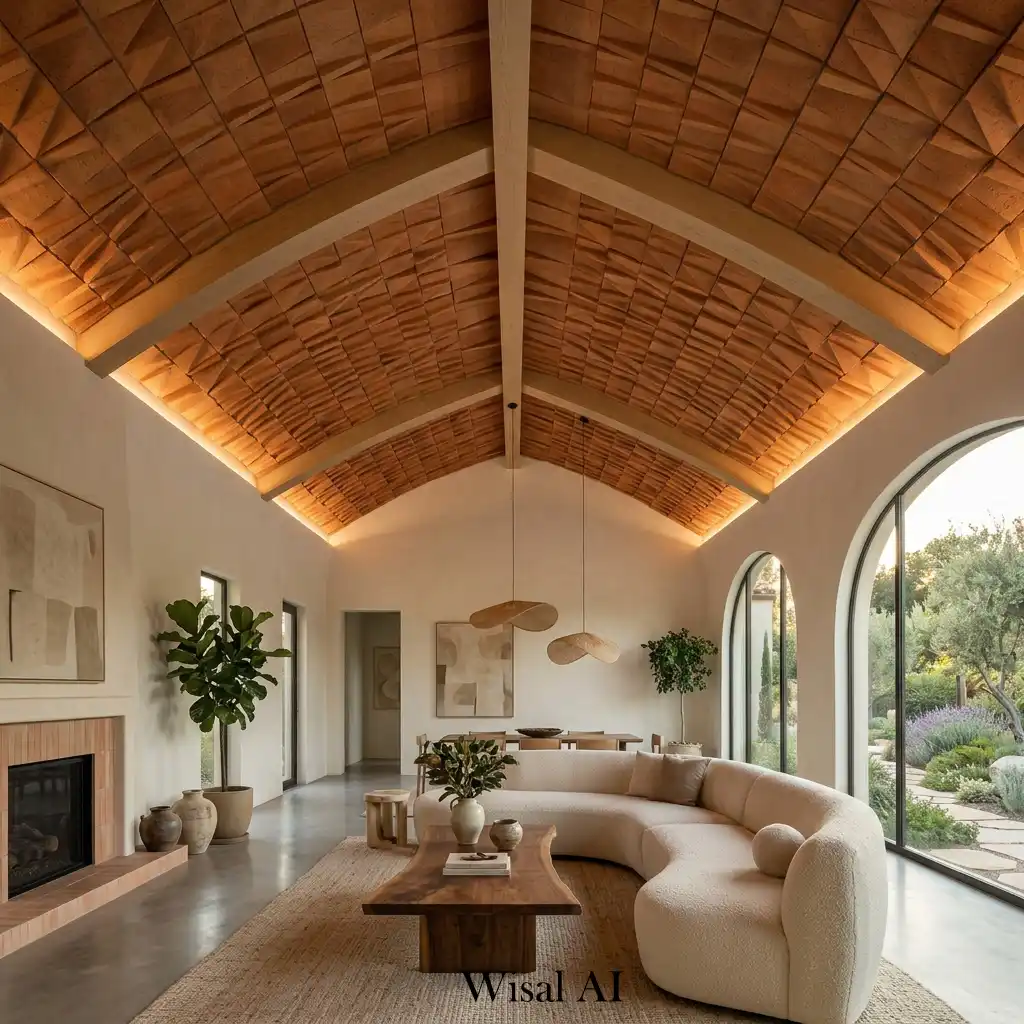 Luxury interior with terracotta colored ceiling architecture