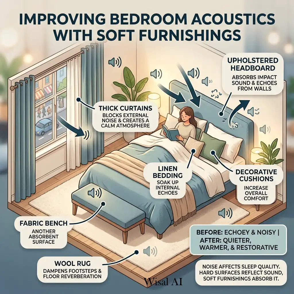Quiet bedroom featuring thick curtains, wool rugs, and upholstered furnishings.